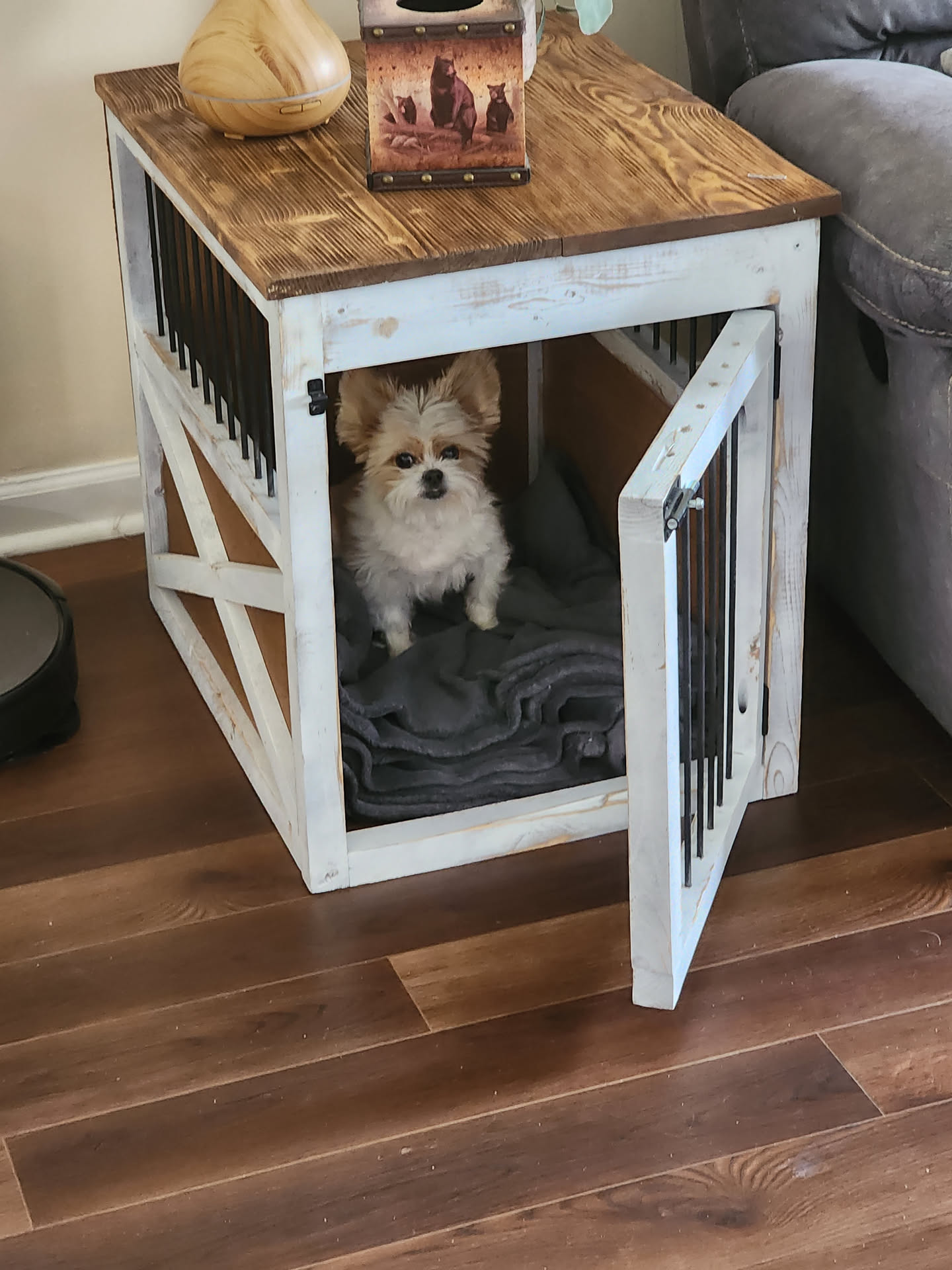 Farmhouse Dog Crate End Table - closed view